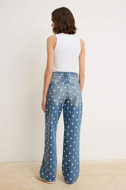 Mavi Puantiyeli Yuksek Bel Wide Leg Jeans TWOSS26JE00336 - Trendyolmilla фото 4