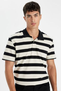 New Regular Fit Cizgili K?sa Kollu Polo Tisort
