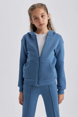 Кардиган с капюшоном для девочки из плотной ткани и мягким пухом - Defacto фото 3