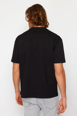 Siyah Oversize/Genis Kesim Kabar?k Yaz? Bask?l? K?sa Kollu Tok Kumasl? T-Shir TMNSS24TS00114 - Trendyolmilla фото 6