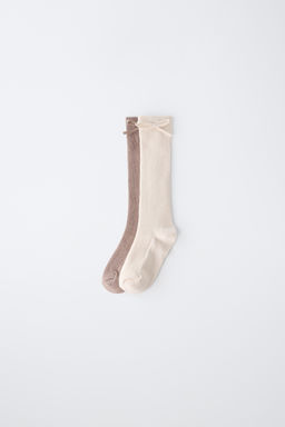PACK DOS CALCETINES ALTOS LAZO / Beige claro