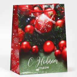 Пакет подарочный новогодний ламинированный «Ёлочные игрушки», MS 18 х 23 х 8 см