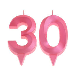 Свеча в торт юбилейная Грань (набор 2 в 1), цифра 30, розовый металлик, 6,5 см - Страна карнавалия фото 3