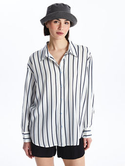?izgili Uzun Kollu Oversize Kad?n G?mlek