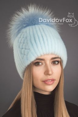 Шапка Лыжница норка орнамент голубая