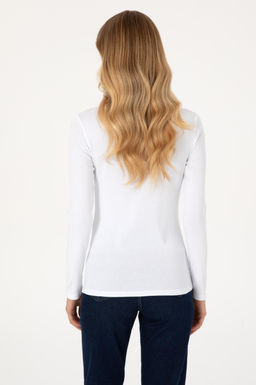 Kad_n Beyaz Slim Bisiklet Yaka Basic Sweatsh_rt