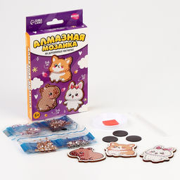 Алмазная мозаика на деревянном магните для детей «Милые зверюшки», набор для творчества