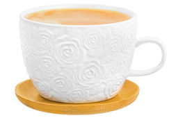 Чашка для капучино и кофе латте 500 мл "Розы" + дер. подставка