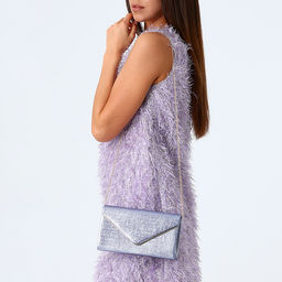 Сумка-клатч женская вечерняя на магните, на золотистой цепочке, мерцающая, светло-синяя