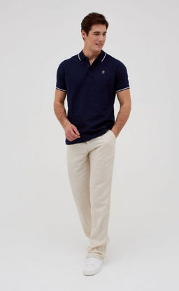 Футболка-поло льняная мужская F011-0770 тёмно-синяя - Fine joyce фото 9