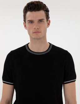 Siyah Slim Fit Bisiklet Yaka Triko Ti__rt - Pierre cardin фото 2