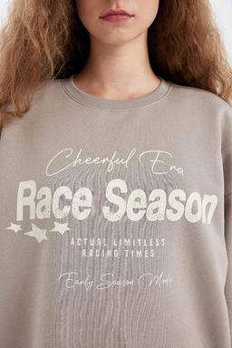 Толстовка из плотной ткани свободного кроя с круглым вырезом и принтом - Defacto фото 5