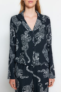 Trendyolmilla Antrasit Kaplan Desenli Viskon Dokuma Pijama Tak?m? THMAW24PT00092  фото 13