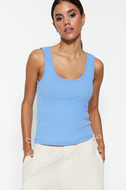 Mor Fitted/Vucuda Oturan Havuz Yaka Fitilli Esnek Orme Atlet TWOSS22AL0042