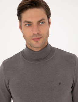 Gri Melanj Slim Fit Bal_k__ Yaka Basic Triko Kazak - Pierre cardin фото 2