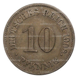 Монета 10 пфеннигов 1908 года J Германия