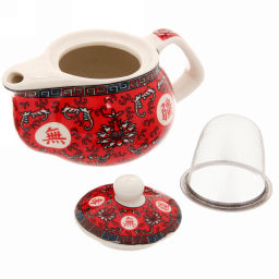 Чайник заварочный керамический 200мл с ситом "Китайские узоры" красный