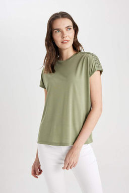 Футболка с круглым вырезом и короткими рукавами - Defacto фото 3