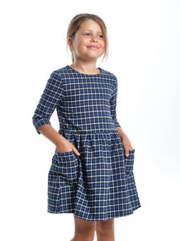 Платье для девочки нарядное в клетку детское праздничное UD 6832 син клетка - Mini maxi фото 3