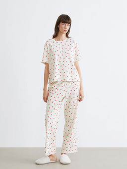 Bisiklet Yaka Desenli Kad?n Pijama Tak?m?