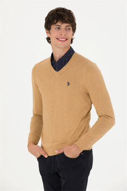 Свитер мужской U. S. Polo Assn Basic песочный меланж из хлопка