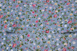 Импорт. хлопок Цветочный вьюнок на сине-голубой дымке, ш.1.5м, хлопок-100%, 100гр/м.кв - Купава фото 6