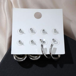 Серьги набор 4 пары Летние истории кольца и плетение, цвет белый в серебре - Queen fair фото 2