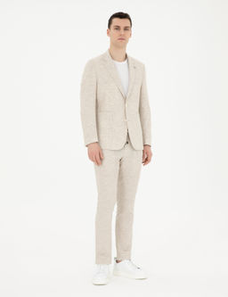 Bej Slim Fit Keten Kar___ml_ _izgili Tak_m Elbise