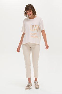 Женская кремовая футболка с круглым вырезом Неожиданная скидка в корзине - U.s. polo assn фото 11