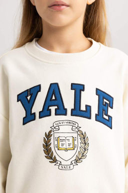 Толстовка свободного кроя с круглым вырезом для девочек Yale University - Defacto фото 5