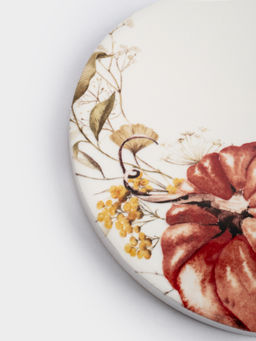 Подставка под кружку, 11 см, круглая, керамика/пробка, белая, Тыквы, Light pumpkin