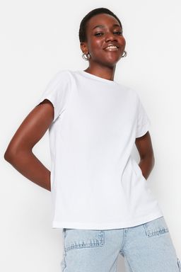 TRENDYOLMILLA Kahverengi-Bej-Haki Cizgili 3lu Paket Basic Bisiklet Yaka Orme T-Shirt TWOSS20TS0146 фото 28