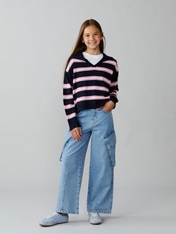 Pamuklu K?z ?ocuk Kargo Jean Pantolon