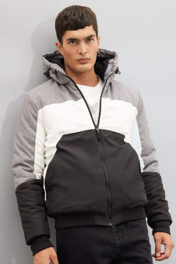 Slim Fit Sisme Mont Dar Kesim Renk Bloklu Kapusonlu Polar Astarl? Fermuarl? - Defacto фото 2