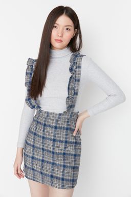 Gri Mini Kareli Jile Dokuma Elbise TWOAW20EL0292