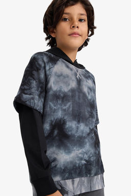 Kap__onlu Batik Desenli Sweatshirt Erkek _ocuk - Defacto фото 3