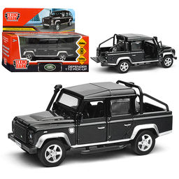 Машина металл Land Rover Defender Pickup 12 см, (двери, багаж, черный) в коробке