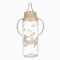 Бутылочка для кормления Крошка Я «Лесные друзья» от 0 мес., 250 мл, цилиндр, с ручками, бежевый