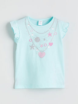 Bisiklet Yaka Bask?l? K?z ?ocuk Ti??rt ve ?ort