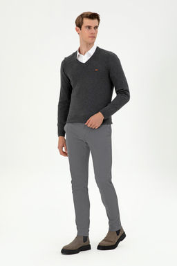 Erkek Slim Fit Gri Kanvas Pantolon