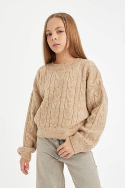 K?z Cocuk Crop Bisiklet Yaka Sac Orgulu Triko Kazak - Defacto фото 2
