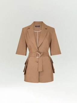 Жакет изо льна с поясом и накладными караманами, ML835/organica