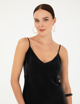 Siyah Slim Fit Dokuma Elbise