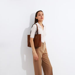 Сумка-шопер на молнии цвет коричневый - Simaland фото 6