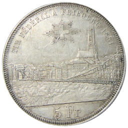 5 франков 1881 года Швейцария Стрелковый фестиваль во Фрибуре