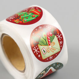 Цена за 2 шт. Наклейка бумага Новый год, d=2.5 см, 252 шт. в рулоне - Арт узор фото 4