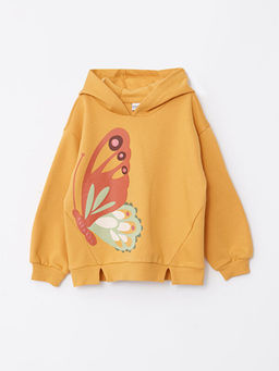 Kap??onlu Bask?l? Uzun Kollu K?z ?ocuk Sweatshirt