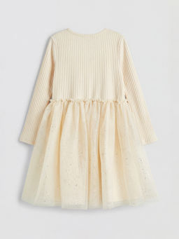 Bisiklet Yaka Fiyonklu K?z ?ocuk Elbise