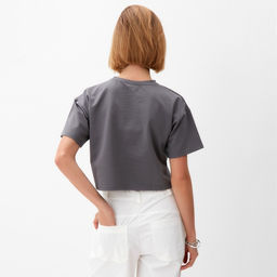 Футболка укороченная женская MINAKU OVERSIZE FIT, графит, размер 50