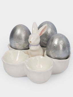 Блюдо пасхальное, 12х9 см, 5 отд, керамика, молочно-золотистое, Кролик в цветах, White Rabbit - Anna lafarg фото 9